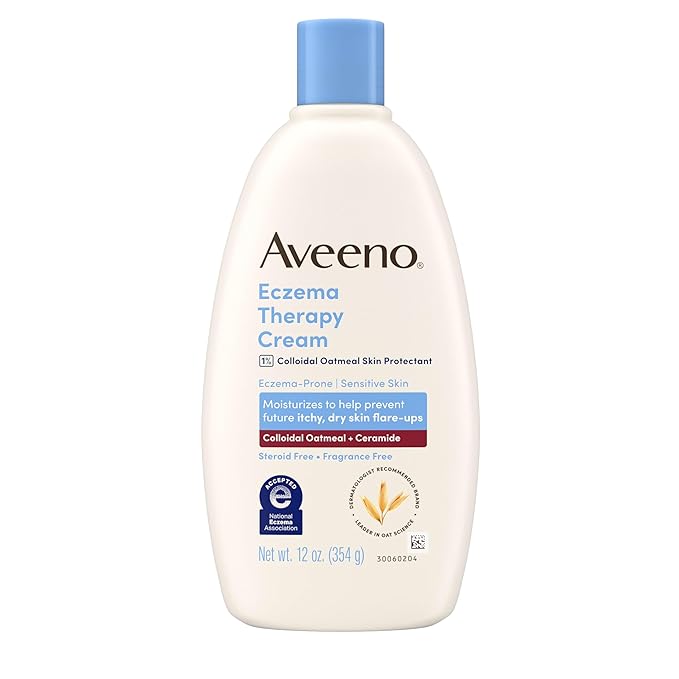 Aveeno Eczema Therapy Daily Moisturizing Body Cream for Sensitive Skin, Soothing Eczema Relief Cream, Colloidal Oatmeal & Ceramide for Dry & Itchy Skin, Steroid- & Fragrance-Free, 12 oz