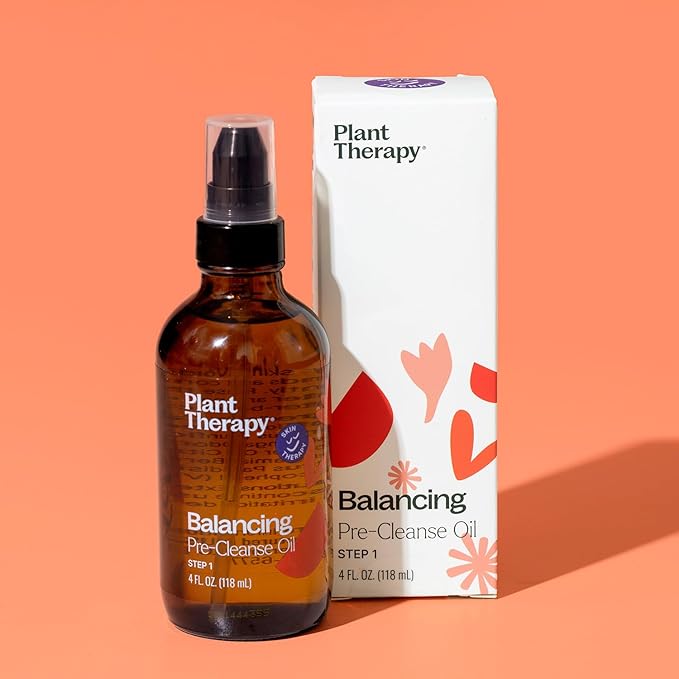 Plant Therapy Balancing Pre-Cleanse Oil 4 oz, Gentle Oil Facial Cleanser for Normal to Dry Skin, Removes Makeup, Dirt and Impurities