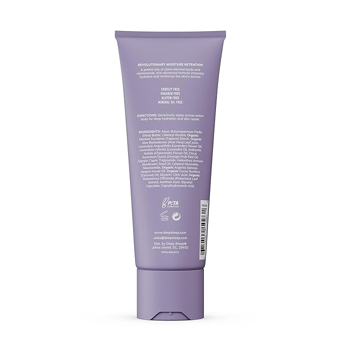 Deep Steep Body Lotion, Lavender Chamomile, 8 oz – Moisturizer with Coconut Oil, Shea Butter, Argan Oil, Aloe Vera & Niacinamide – Vegan, Clean Beauty, Daily Skin Hydration