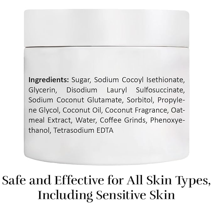 Coconut Coffee Sugar Body Scrub, Exfoliating Sugar Scrub that Foams to Moisturize and Exfoliate the Body, Hands, and Feet, Exfoliating Body Scrub for the Bath or Shower with Oatmeal Extract for Skin
