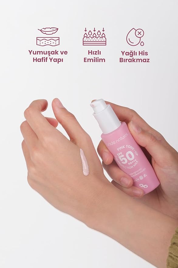 Bade Natural Tone-Correcting & Brightening Pink Mineral Sunscreen Milk SPF 50 – Broad Spectrum UVA/UVB Protection with Zinc Oxide, Calamine, Aloe Vera, Panthenol & Vitamin B3 – 1.0 fl oz