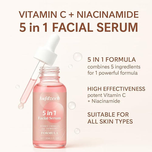 5 In 1 Vitamin c Serum Hydrating Face Serum with Vitamin C, Hyaluronic Acid, Niacinamide & Collagen – Lightweight Facial Serum for Daily Moisturizing, Soft & Radiant Looking Skin