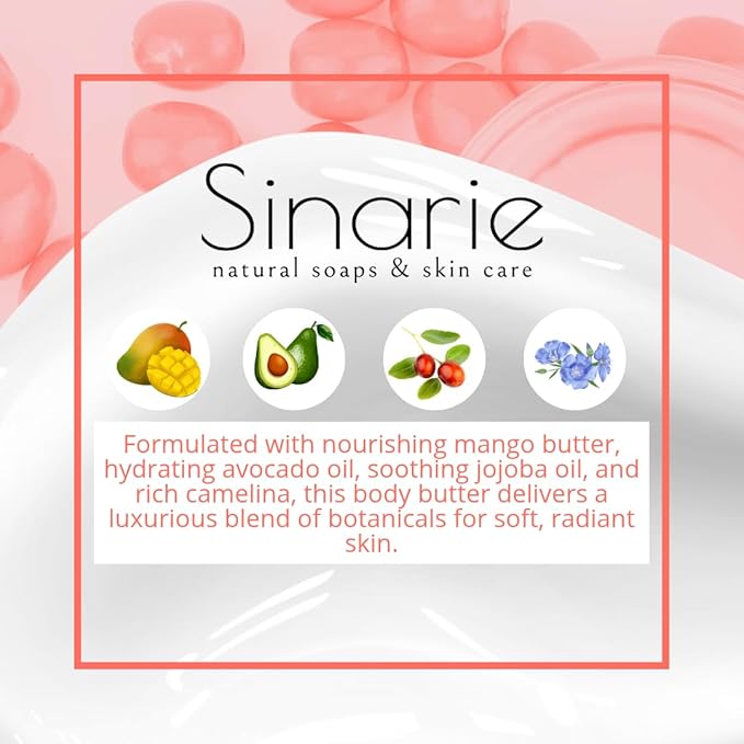 Sinarie Coconut-Free Body Butter – Ultra-Nourishing Moisturizer with Mango Butter, Avocado Oil & Jojoba Oil – Hydrating & Non-Greasy Lotion for Sensitive Skin (4 oz., Bloom)