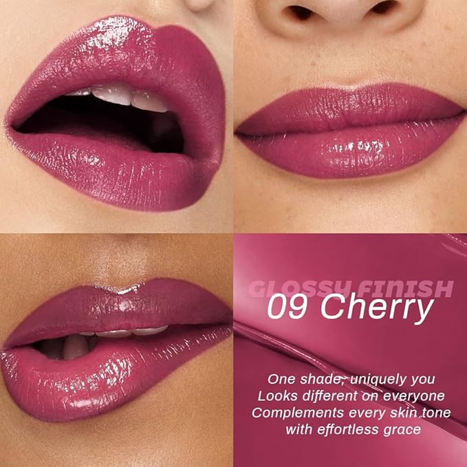 evpct Plum Cherry Honey Lipstick Tinted Lip Balm, Moisturizing Tinted Lip Oil Stick Lipstick for Older Women, Sheer Lightweight Hydrating Nourishing Shine Tinted Lip Color Gloss Tint Stain, 09 Cherry