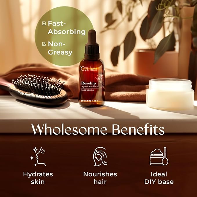 Gya Labs Rosehip Oil - 1 Fl Oz - Carrier Oil for Hair, Skin, Face, Scalp & Body Massage