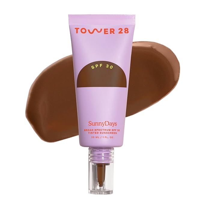 Tower 28 SunnyDays SPF 30 Tinted Moisturizer - 2-in-1 Buildable Coverage Foundation + Mineral Sunscreen for Face - Zinc Oxide, Aloe & Prickly Pear for Sensitive Skin - 60 Deep/Neutral (1 oz)