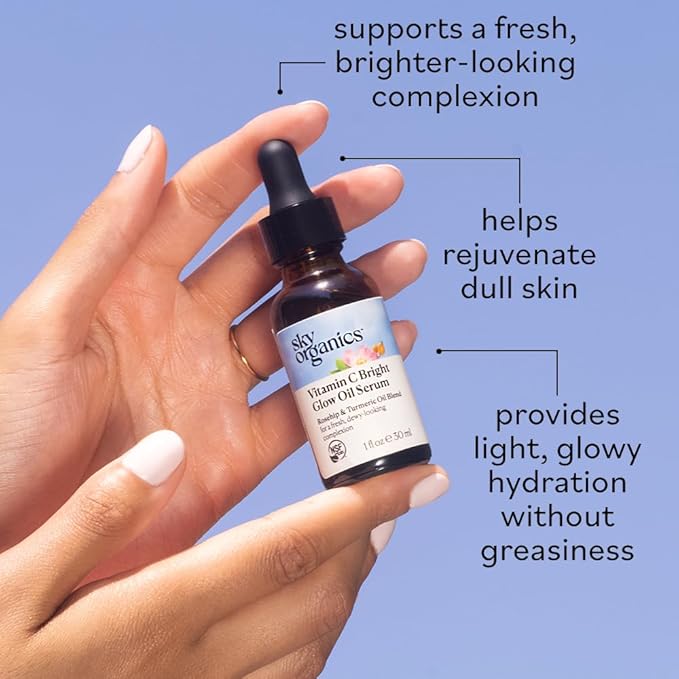 Sky Organics Bright Glow Face Serum,Vintamin C Serum, Helps Rejuvenate Dull Skin, Hydrating, Promotes Brighter-looking Complexion, with Vitamin E, Organic Jojoba Oil & Rosehip Oil, 1 fl oz