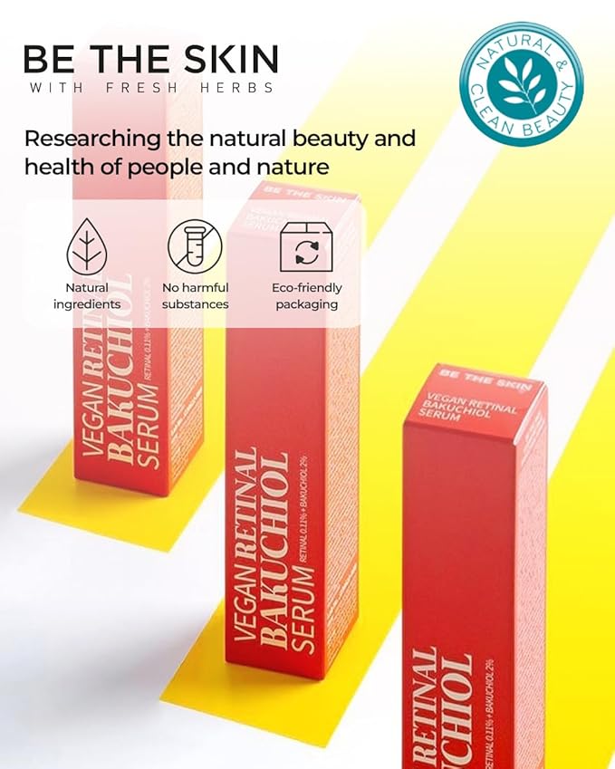 BE THE SKIN Vegan Retinal Bakuchiol Serum - Retinal 1120ppm + Bakuchiol 20000ppm, 5 Peptides & Ceramides, Helps Smooth Look of Fine Lines & Pores | Korean Anti-Aging Night Serum 0.68 oz