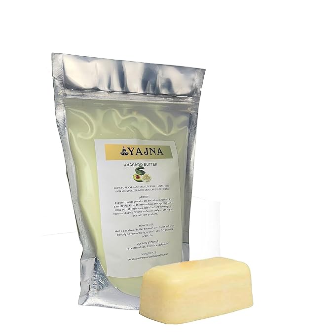 Yajna Organic Raw Avocado Butter 100% Pure,Natural & Unrefined| Skin Moisturizer For Face, Body & Hair| 8 OZ/230 GM Ivory/White Grade A | DIY Creams, Balms, Lotions, Soaps| Softens Dry & Tough Skin