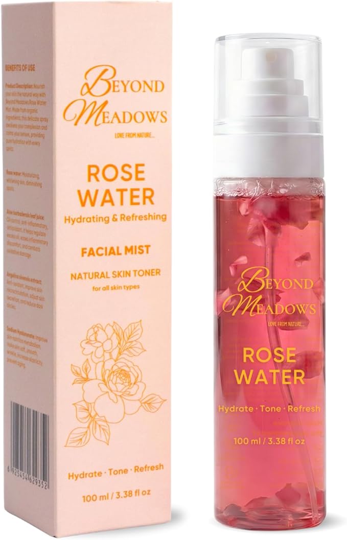 Rose Water Spray for Face & Hair - Made with Rose Hydrosol & Glycerin, Hydrating & Refreshing Facial Mist to Set Makeup, Support Double Cleansing & Help Balance Skin’s pH (3.38 fl oz)
