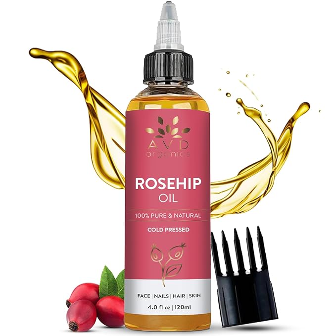 AVD ORGANICS Rosehip Oil for Face 120ml – 100% Pure, Cold-Pressed Huile de Rose Musquée | Rose hip Oil for Face, Skin, Hair, Scalp & Nails | Moisturizing for Daily Use (4.05 fl oz)