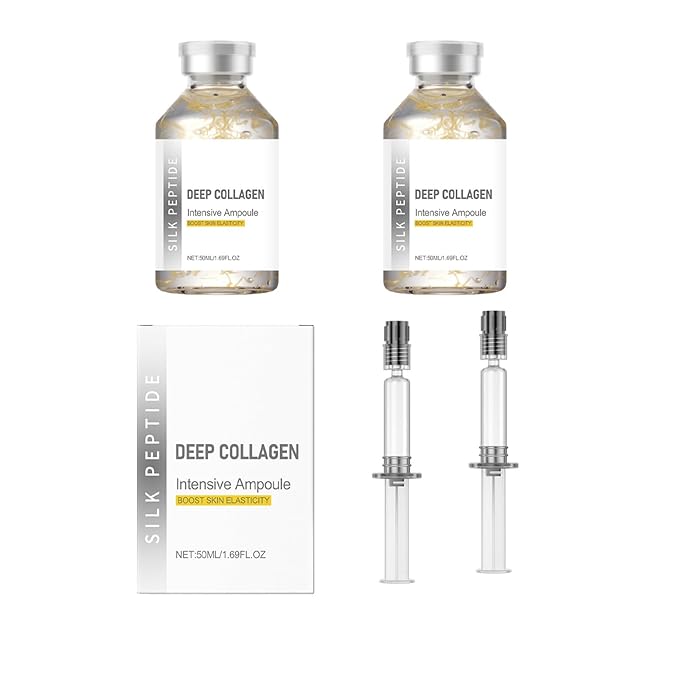 Silk Peptide Intensive Ampoule ，Copper Peptides Serum for Face with Collagen & Multi Peptides， Deep Collagen Hydrating Firming Serum for All Skin Types (Unscented, 2 piece)