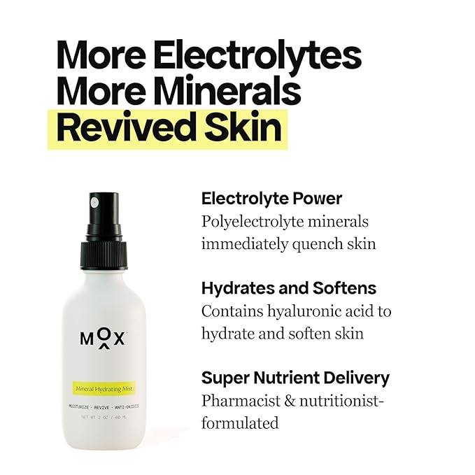 Mox Skincare Mineral Hydrating Mist (2 oz) | Electrolyte Moisturizing Spray. Hydrates & Revives Dry, Tired Skin | With Minerals and Hyaluronic Acid for Refreshing Skin Hydration.