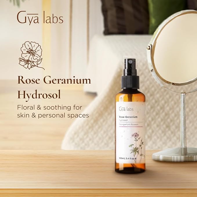 Gya Labs Rose Geranium Hydrosol - 3.4 Fl Oz - Hydrating Face & Body Mist for Skin Toner & Hair Refresher - As Pillow, Room & Linen Spray for Fresh Scent
