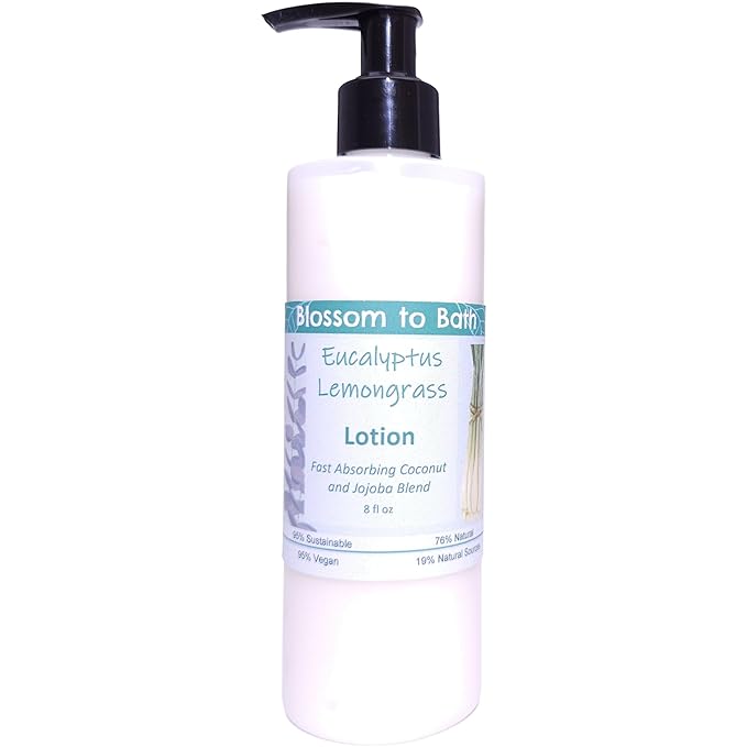 Blossom to Bath Eucalyptus Lemongrass Lotion (8 Ounce) - Pure Essential Oil Fragrance - Absorbs Quickly with a Herbally Clean Natural Scent