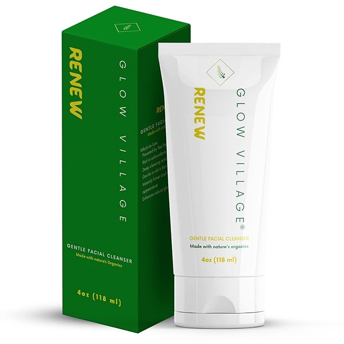 Renew Gentle Facial Cleanser with Botanical Hyaluronic Acid | Vegan, Organic | Deep Cleansing, Blemish-Fighting | For Sensitive and Combination Skin| Fragrance Free | 4 oz