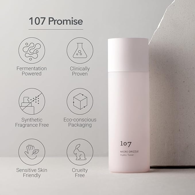 107 Hyaluronic Acid Toner, Lightweight Face Moisturizer, Hydrates, Soothes, and Balances Skin, Refreshing Micro Toner for Dry Skin (5.2 fl oz)