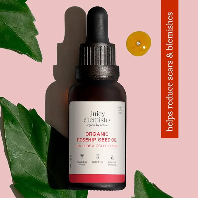 Juicy Chemistry - Certified Organic & 100% Natural Cold Pressed Carrier Oil w/Rosehip Seed Oil for Acne and Pigmentation Control (30ml)
