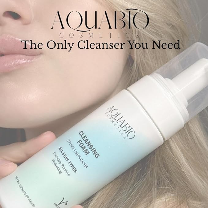 AquaBio Face Cleansing Foam Wash Natural, Clean & Gentle Hydrating Detox for All Skin Types, Vegan & Cruelty-Free with Fruit & Botanical Extracts, Peptide Enriched, Non-Toxic, Paraben-Free, Unisex