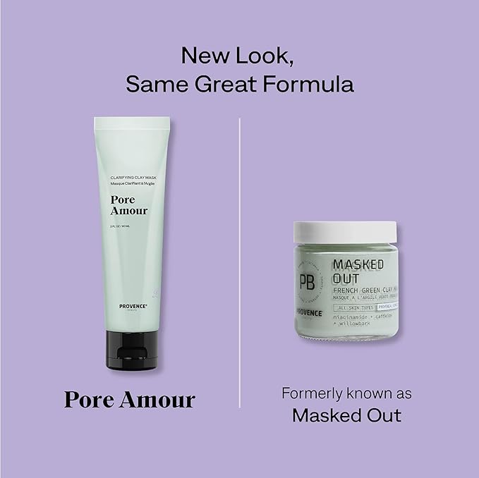 Provence Beauty Pore Amour Clarifying Clay Mask – French Green Clay Mask with Caffeine, Niacinamide & Willowbark BHA – Deep Pore Cleansing Mask, Absorbs Oil & Refines Skin – 3 fl oz