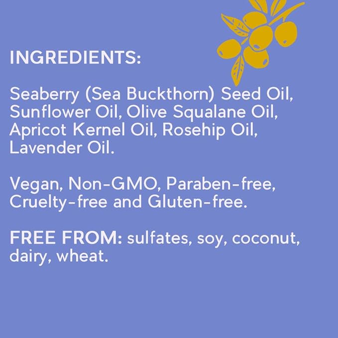 SeabuckWonders Organic Sea Buckthorn Enhydro Calm Oil Serum for Face & Body, Lightweight, Soothing Formula for Sensitive Skin, with Omega 3, Squalane & Rosehip Oil, 1 Fl Oz
