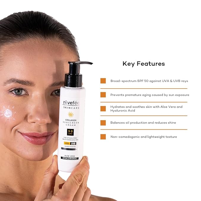 Aloe Vera, Collagen, Hyaluronic, Zinc Oxide, for oily and combination skin Sunscreen Cream, Water Resistant, Ultra-Violet Protection, Broad Spectrum SPF 50 Face and Body Lotion 4.23 fl. Oz.