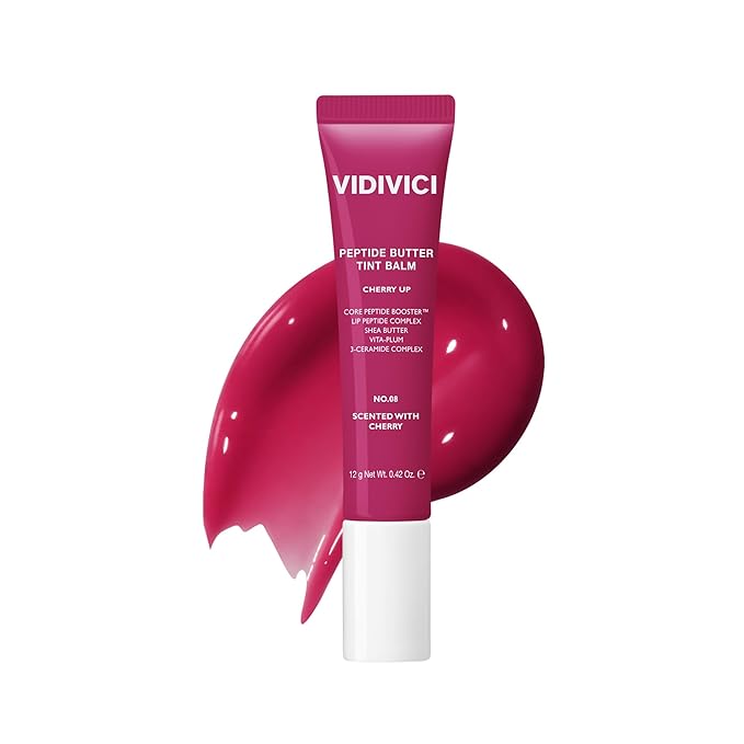 VIDIVICI Peptide Butter Tint Balm | 10 Color Variants, Moisturizing Lip Tint with Melting Peptide Complex™ & Sheer Tinted Glow - 08 CHEERY UP (12g, 0.42Oz)