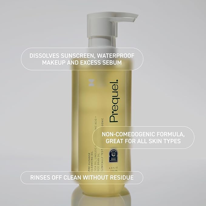 Prequel Skin Pre-Gleanse Oil Cleanser for Face. Double Cleansing Oil Skincare for Women with Cica and more. Non-Comedogenic Makeup Remover. Unscented Gentle Formula For All Skin Types. 13.5oz
