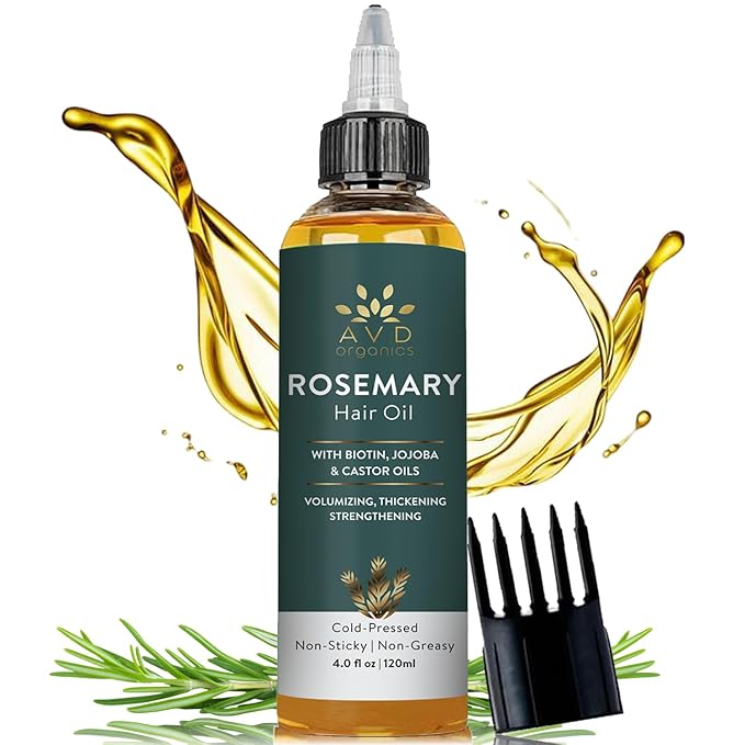 AVD Organics Rosemary Oil for Hair Growth & Scalp | Infused with Boitin | Hair Stregthening Nourishing and Volumizing | Infused with Jojoba & Castor Oil | Non - GMO 120ml