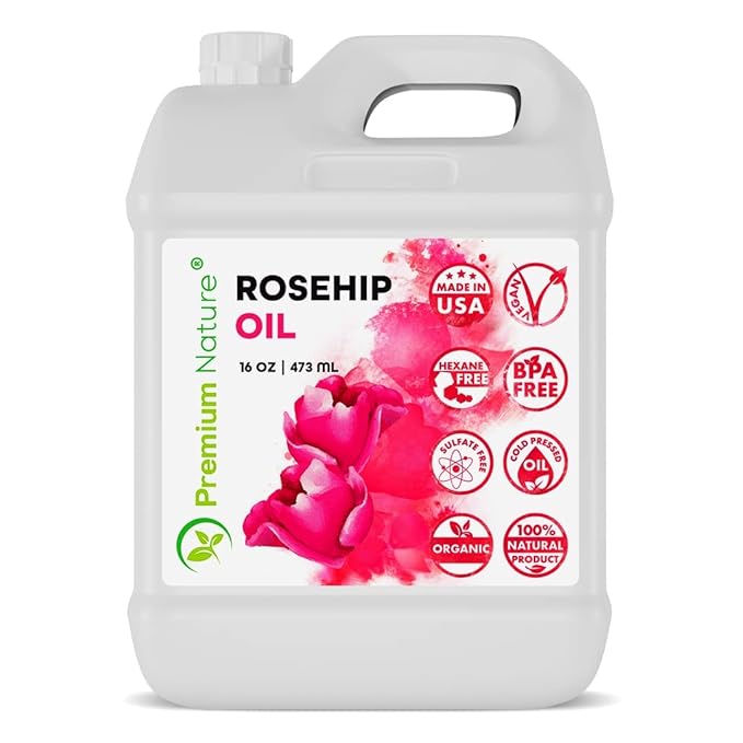 Premium Nature Rosehip Oil For Face for Women, Rosehip Seed Pure Cold Pressed Unrefined For Hair and Nails Skin Care Moisturizer, Rose Hips Face Oils and Serums 16 oz