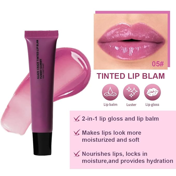 HHLTOHSummer Lip Butter Lip Balm Glow Reviver Lip Gloss, Melting Lip Serum, Ultra-Hydrating Natural Vegan Lip Balm, Sheer-Tinted Shine & Hydration, Soothes & Softens Dry Lips (05# Purple)
