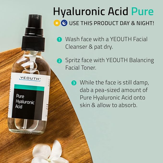 YEOUTH Pure Hyaluronic Acid Serum for Face 99% for Dry & Dull Skin, Hydrating Hyaluronic Acid Face Serum for Women & Men, Facial Care For All Skin Types 1oz