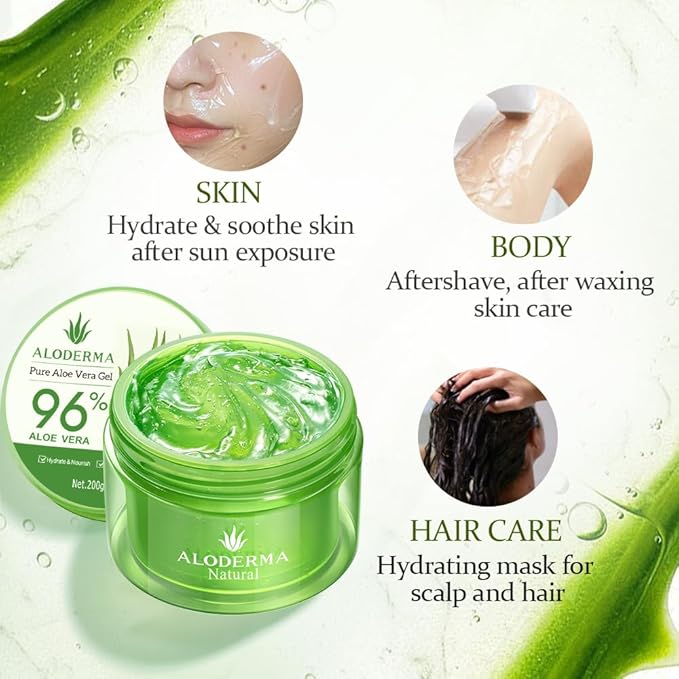 Aloderma Aloe Vera Gel Made within 12 Hours of Harvest with 96% Pure Organic Aloe Vera for Skin, Scalp, & Hair, Soothing Aloe Face Moisturizer, Multipurpose, Hydrating Aloe Gel, 7oz, 6-Pack