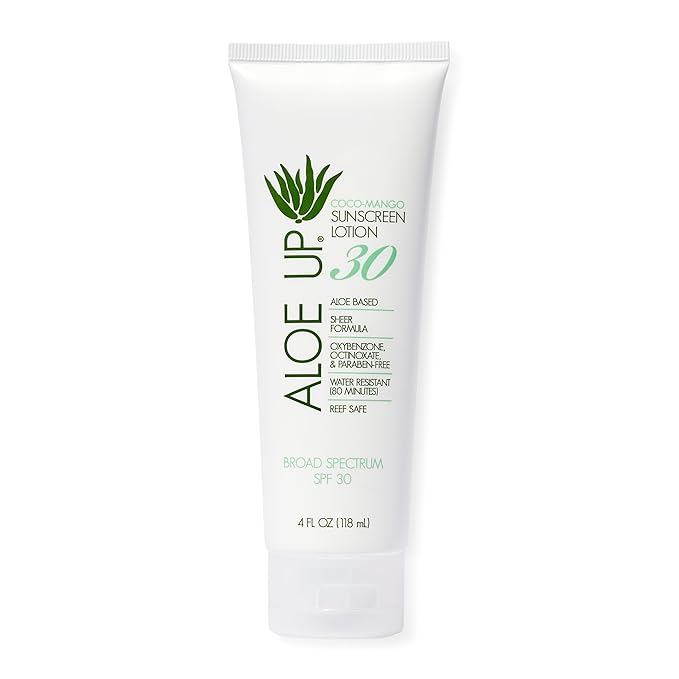 Aloe Up White Collection Sunscreen Spray SPF 30 | Broad Spectrum Sunscreen Mist for Face and Body | Aloe Vera Gel Water Resistant up to 80 Minutes | Reef Friendly, Non Greasy Coco Mango Fragrance 4 oz