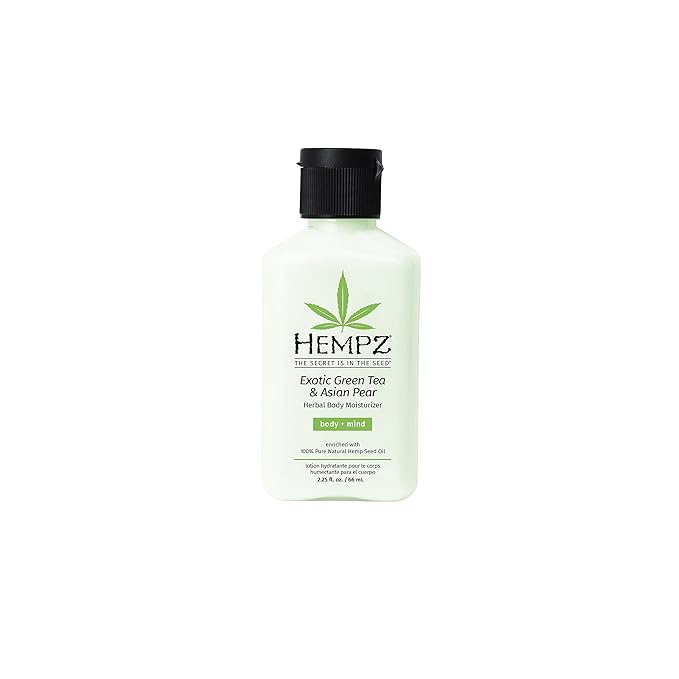 Hempz Exotic Natural Herbal Body Moisturizer with Pure Hemp Seed Oil, Green Tea and Asian Pear, 2.25 Fluid Ounce - Pure, Nourishing Vegan Skin Lotion for Dryness and Flaking with Acai and (Pack of 4)