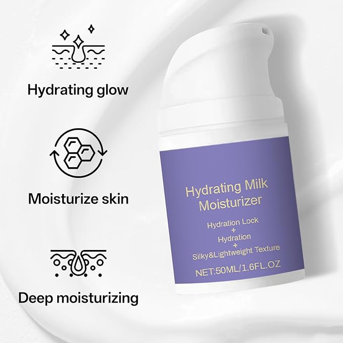 Hydrating Milk Moisturizing Cream, Moisturizer Face Cream, Deep Moisturizing, Silky Light and Non-Greasy, Vegan Plant Formula, Suitable for All Skin Types, 50ml