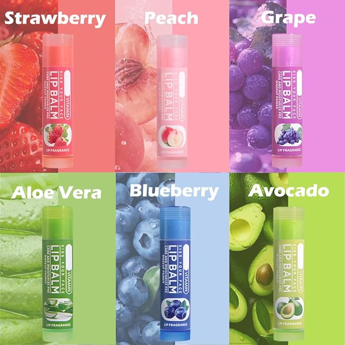 Nourishing Lip Balm Set for Dry & Chapped Lips, 6Pcs Ideal Lipstick Primer for Women, Deep Moisturization Fruit Chapstick, Vegan Tinted Lip Balm, Hydrating, Fall Winter Lip Care