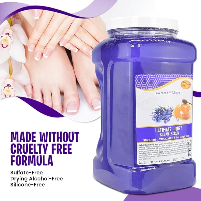SPA REDI – Sugar Body Scrub, Honey, Lavender and Wildflower, 128 Oz Exfoliating, Moisturizing, Hydrating and Nourishing, Glow, Polish, Smooth and Fresh Skin - Body Exfoliator
