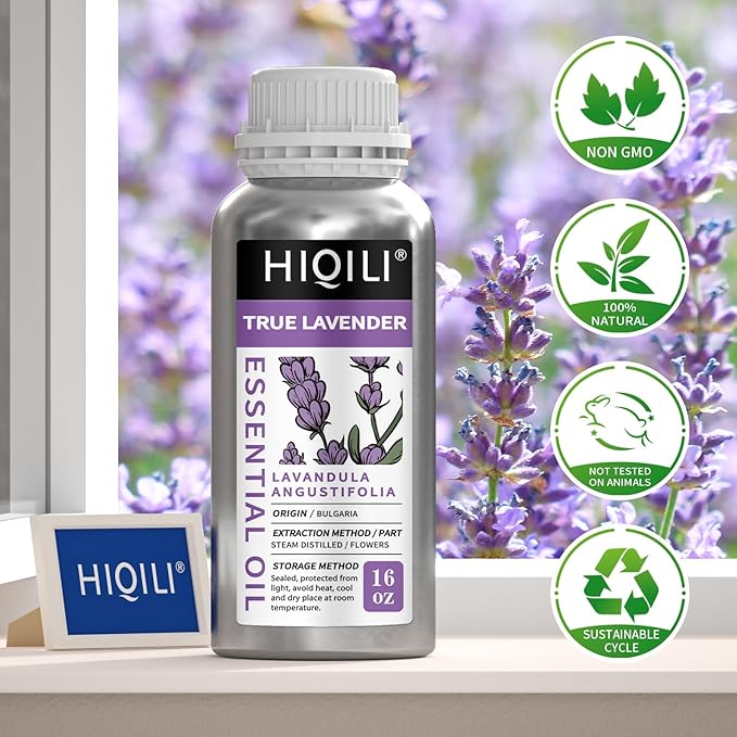 HIQILI 16 Ounces Lavender Essential Oil Pure, 100% Natural for Aromatherapy Diffuser, Skin Care, Hair, Includes Premium Dropper-16 Fl Oz