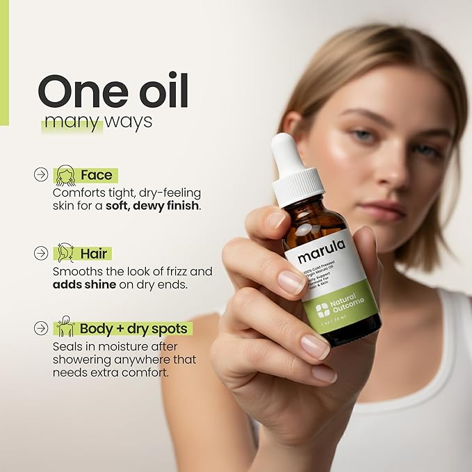 natural outcome Marula Oil 100% Pure Cold-Pressed Moisturizer for Face, Hair & Body - Lightweight Anti-Aging & Hydrating Facial Oil, 1 oz