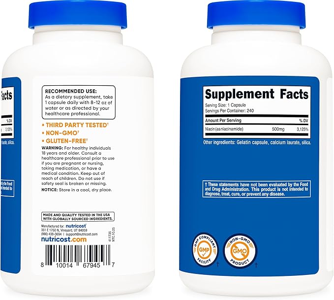 Nutricost Niacinamide (Vitamin B3) 500mg, 240 Capsules - Non-GMO, Gluten Free, Flush Free Vitamin B3