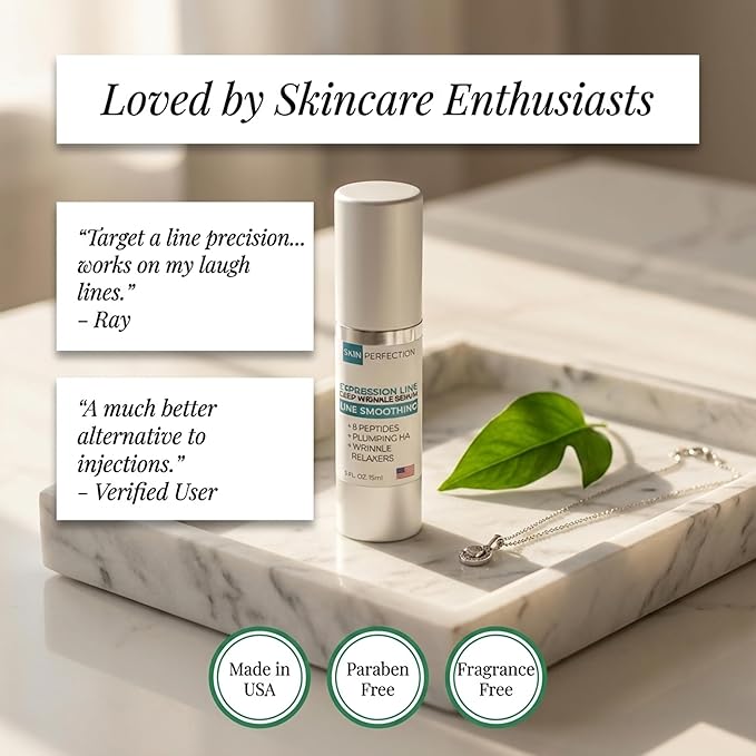 Skin Perfection Multi-Peptide Serum for Face with 8 Clinical-Strength Actives - Reduces Appearance of Expression Lines - Anti-Aging Formula with Matrixyl 3000, Argireline, Snap-8 1 oz