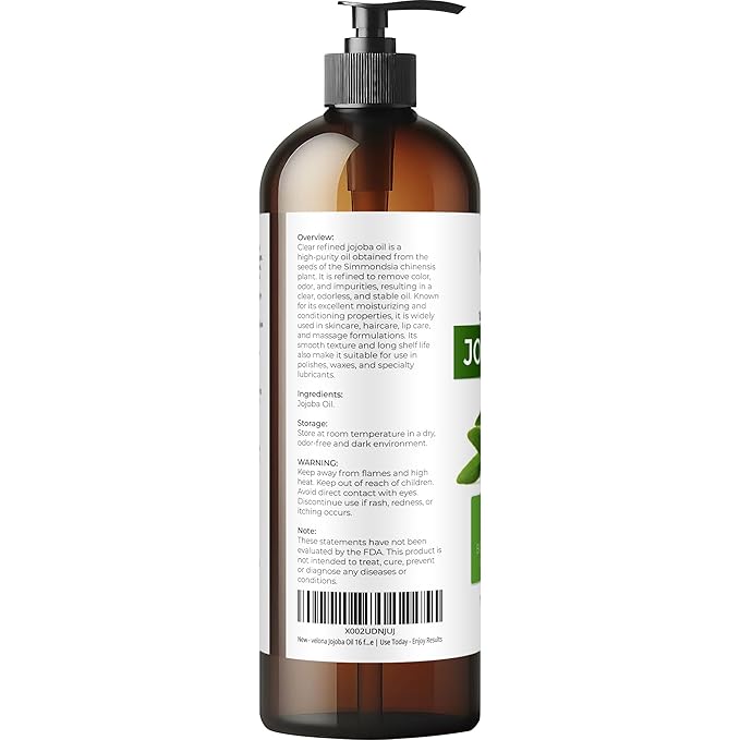 velona Jojoba Colorless Oil 16 fl oz | 100% Pure and Natural Carrier Oil | Clear, Refined, Cold Pressed | Moisturizing Face, Hair, Body and Skin Care | Use Today - Enjoy Results