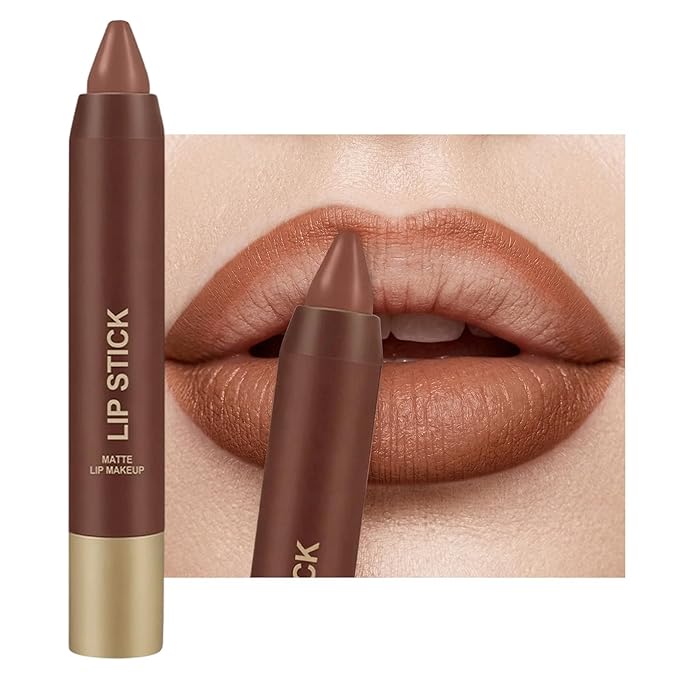 Matte Lipstick Lip Crayon, Nude Brown Long Lasting Lip Stick, Waterproof Velvet Lip Liner Pencil for Women, 24 Hour Neutral Lipstick, B01
