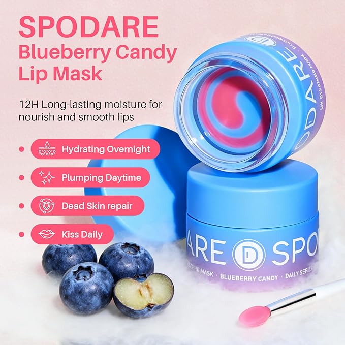 SPODARE Blueberry Lip Mask Overnight, Swirl Lip Sleeping Mask for Dry Cracked Lips Care, Dual-Color Lips Balm for Nourishing and Softening Lips and Reduce Fine Lines