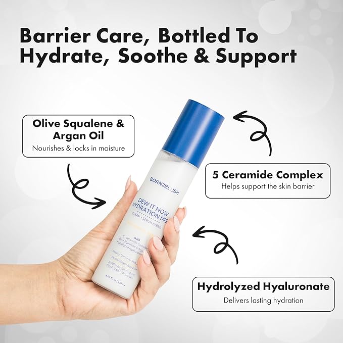 Dew It Now Hydrating Face Mist Spray | Probiotic Barrier-Boosting Facial Spray | Ceramides, Squalane & Argan Oil | Cream Serum Hybrid 3-in-1 | Sensitive Skin | 4fl oz 120ml