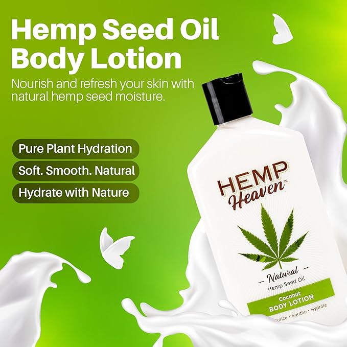 Hemp Heaven Hemp Lotion - Natural Hemp Seed Oil, Paraben-Free, 12oz, Made in USA, Nourishing for Men & Women, EWG Verified, Anti-Aging (Coconut)