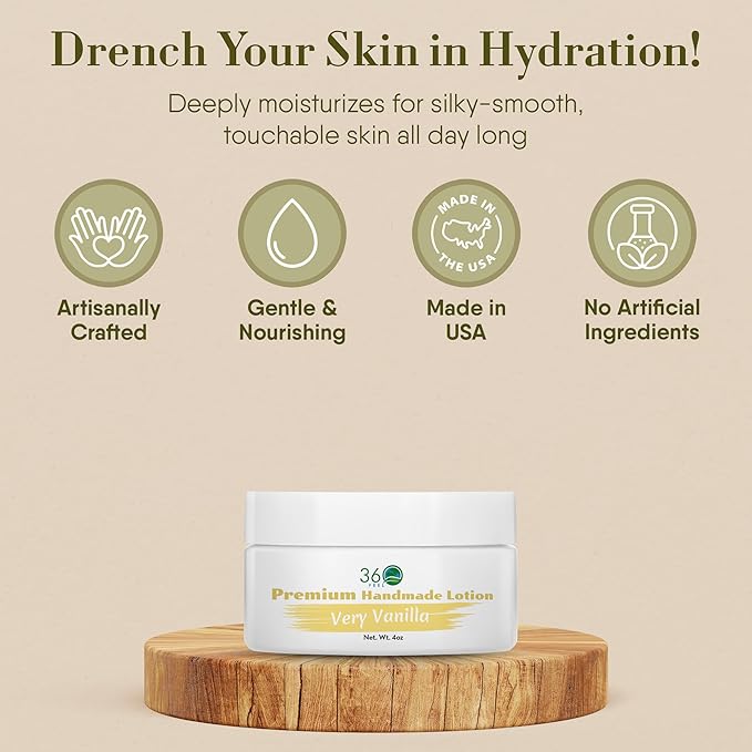 360Feel Very Vanilla Body Lotion - Hydrates with Coconut & Olive Oil, Plant-Based, Non-Greasy, Sensitive Skin, All Day Use