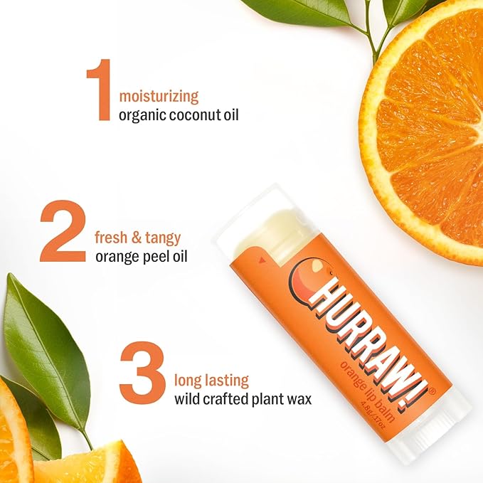 Hurraw! Orange Lip Balm: Organic, Certified Vegan, Cruelty and Gluten Free. Non-GMO, 100% Natural Ingredients. Bee, Shea, Soy and Palm Free. Made in USA