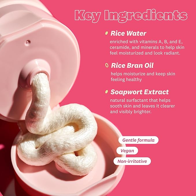 THE FACE SHOP Rice Water Bright Foaming Cleanser, Hydrating Korean Face Wash with Ceramides, Deep Pore Cleansing, All Skin Types, Gentle Skincare, Vegan, 10.1 fl. oz.